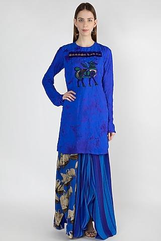blue embroidered tunic with skirt
