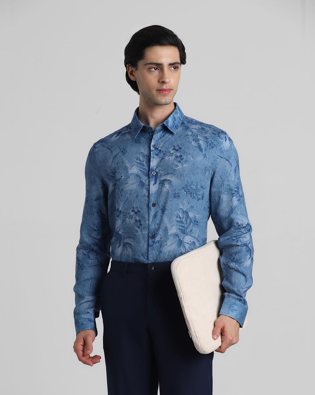 blue floral full sleeves shirt