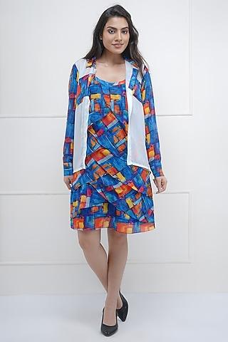 blue georgette printed dress with shirt
