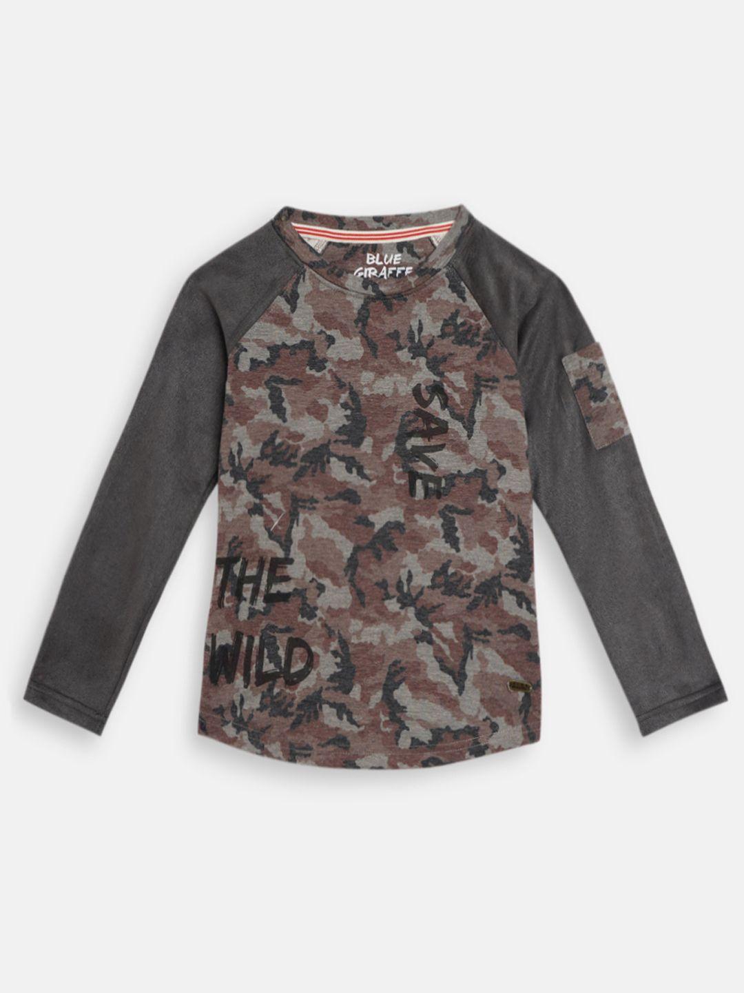 blue giraffe boys charcoal grey & brown camouflage round neck t-shirt