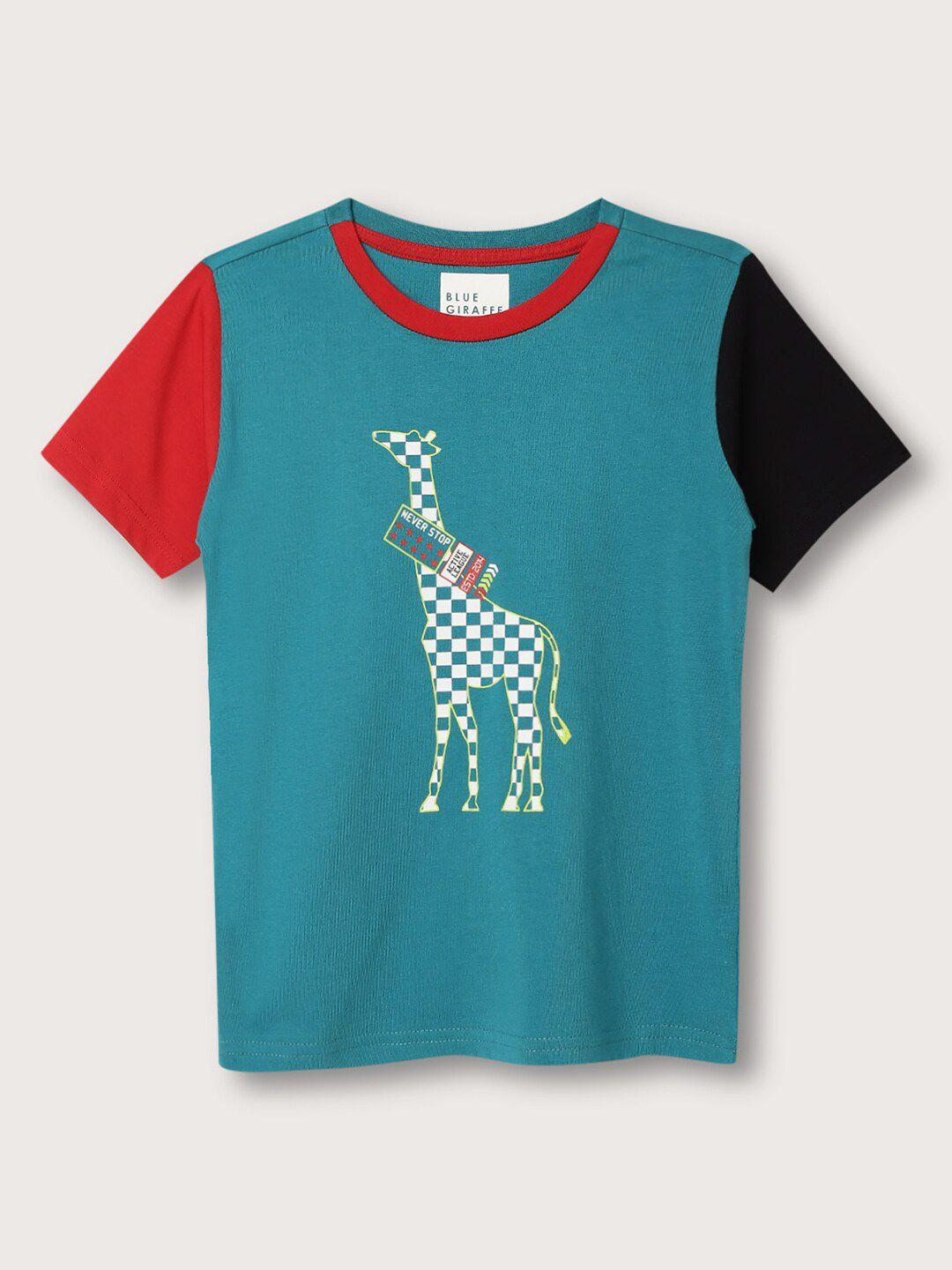 blue giraffe boys giraffe printed cap sleeve pure cotton t-shirt