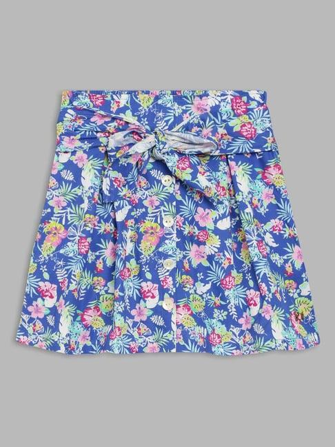 blue giraffe kids blue cotton floral print skirt