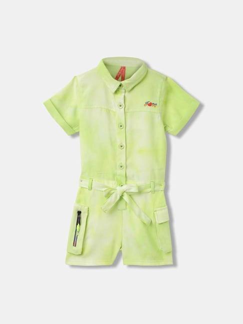 blue giraffe kids lime green over dyed playsuit