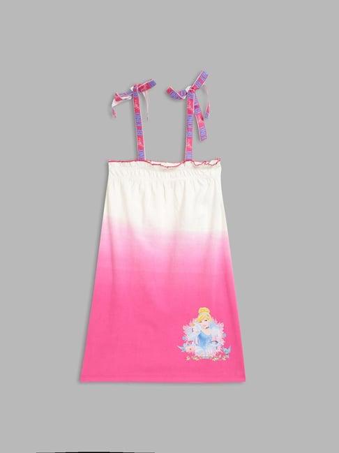 blue giraffe kids pink & white printed dress