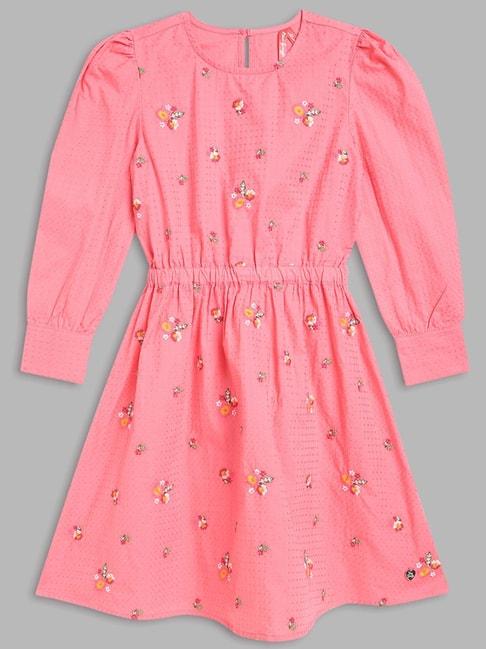 blue giraffe kids pink cotton embroidered full sleeves dress