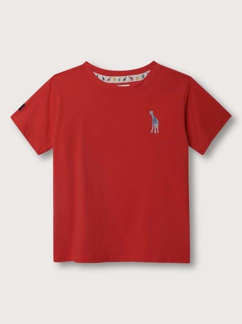 blue giraffe kids red logo t-shirt