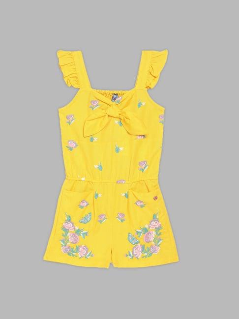 blue giraffe kids yellow embroidered playsuit