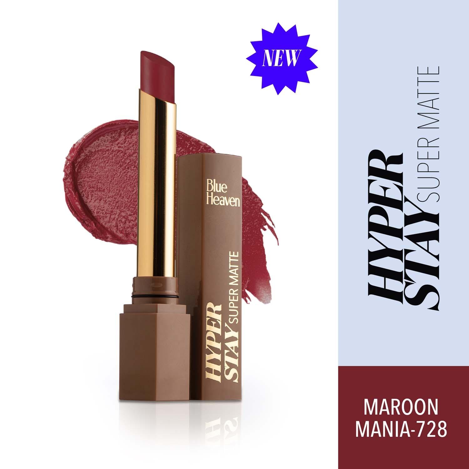blue heaven hyperstay super matte lipstick - 728 maroon mania (2.2g)