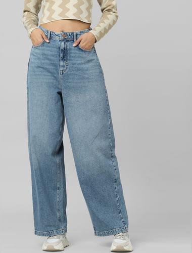 blue high rise carrot fit jeans