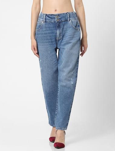 blue high rise carrot fit jeans