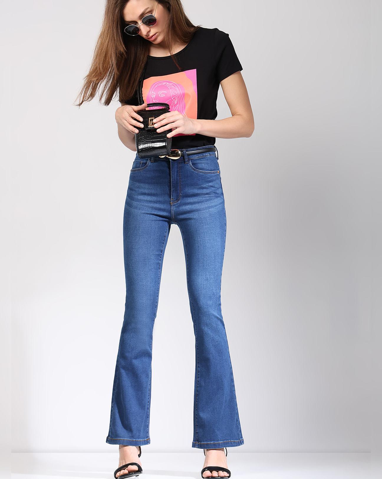 blue high rise flared jeans