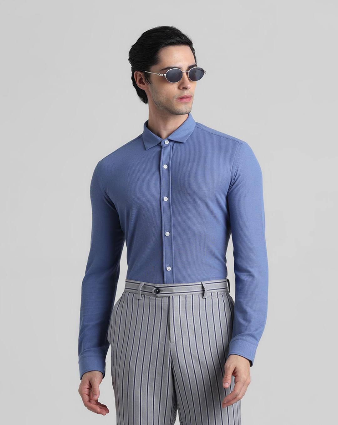 blue knitted full sleeves shirt