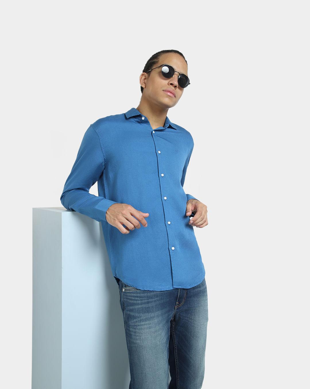 blue linen full sleeves shirt