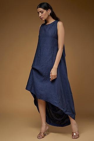 blue linen high-low dress