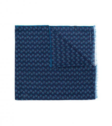 blue logo print scarf
