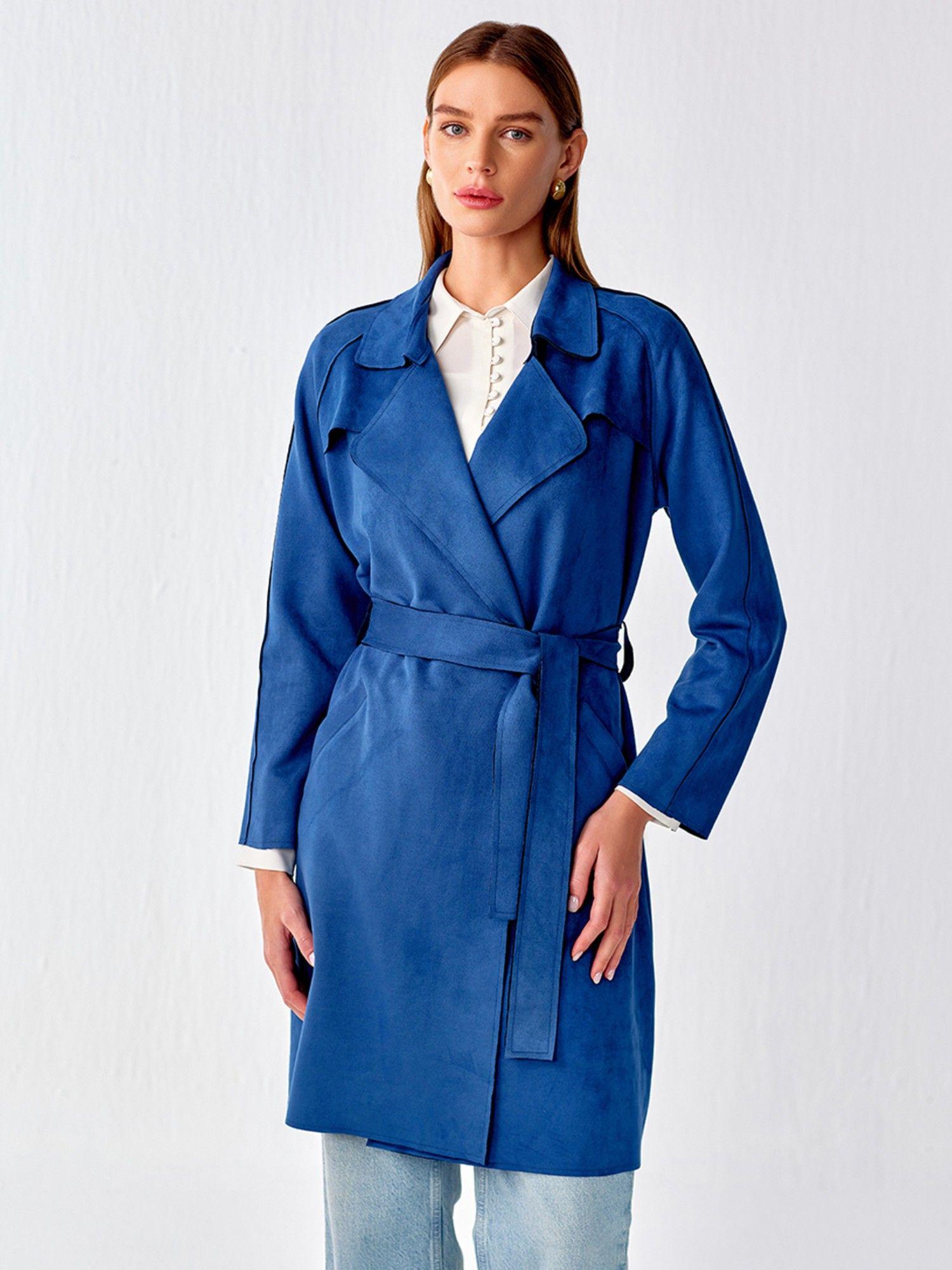 blue long suede coat with belt (set of 2)