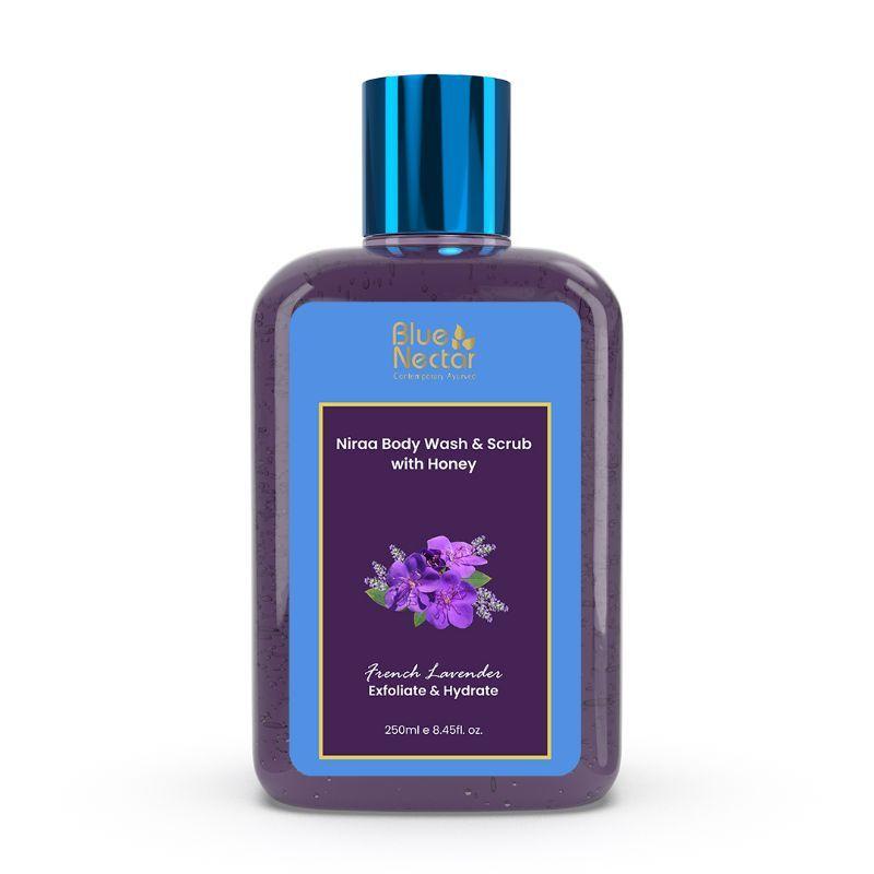 blue nectar exfoliating body wash + scrub for rough & bumpy skin | french lavender tan