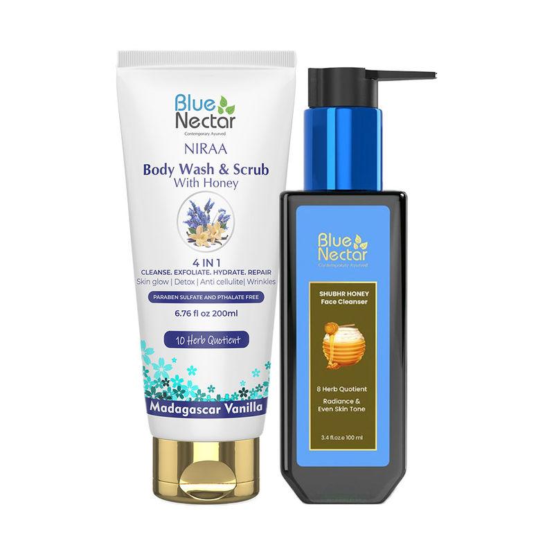 blue nectar madagascar vanilla bath scrub + honey face cleanser combo