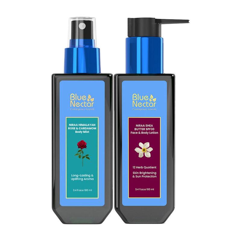 blue nectar spf 30 sunscreen body lotion + rose body mist combo