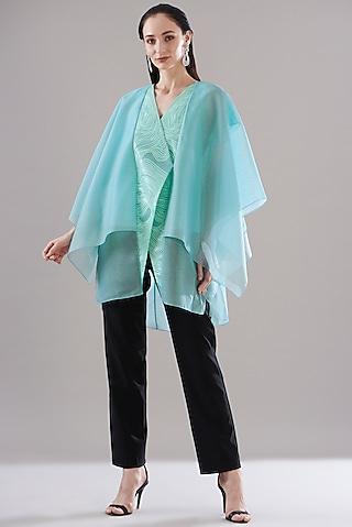 blue organza overlapped kimono top