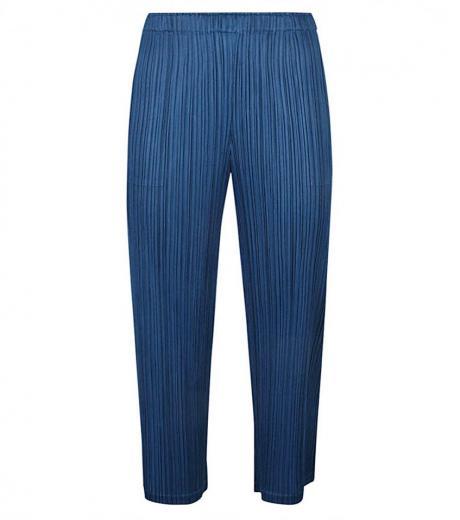 blue pleated cropped trousers