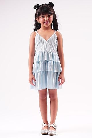 blue polyester pleated dress for girls
