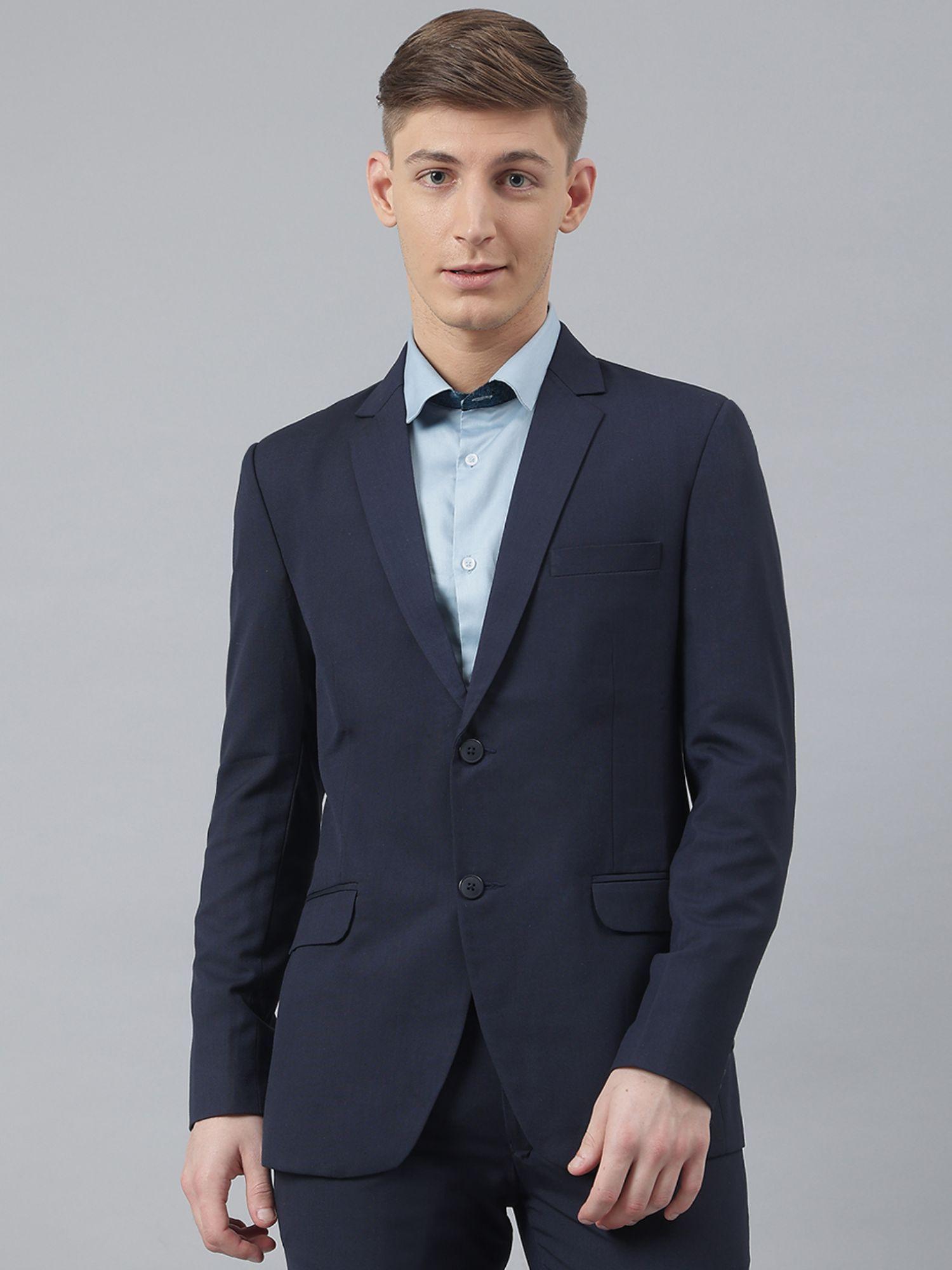 blue polyviscose solid blazer