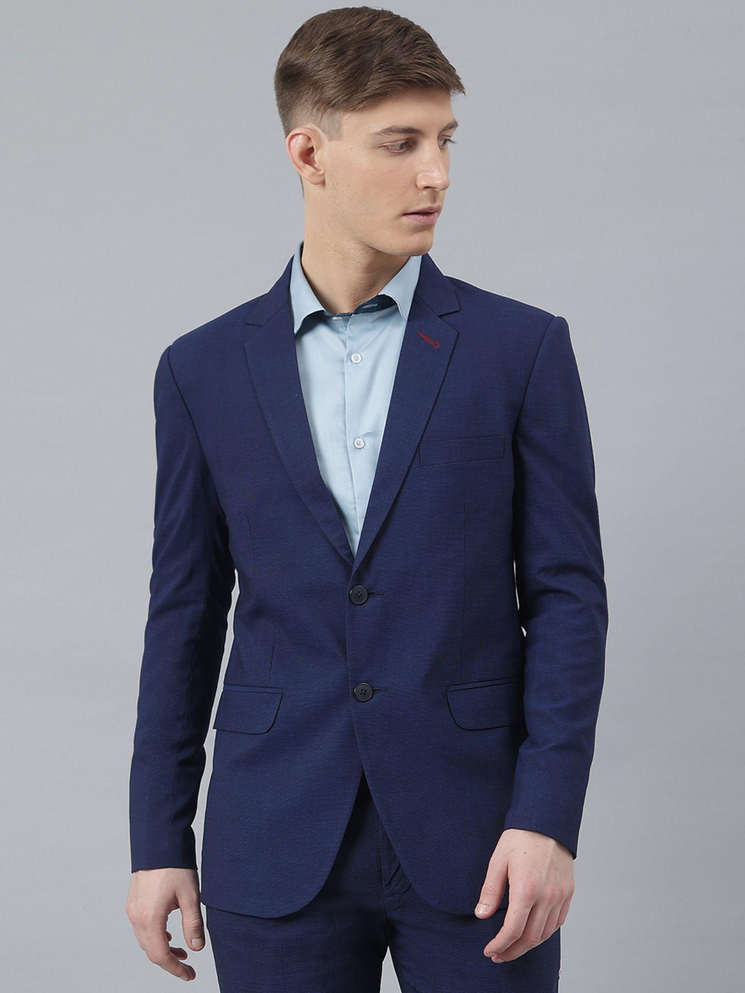 blue polyviscose solid blazer