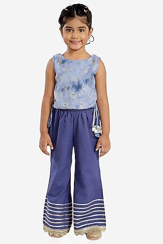 blue printed & embroidered palazzo set for girls