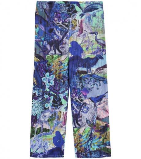 blue printed cropped trousers