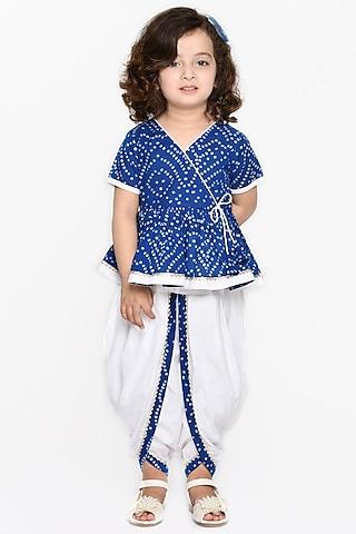 blue printed kurta set for girls