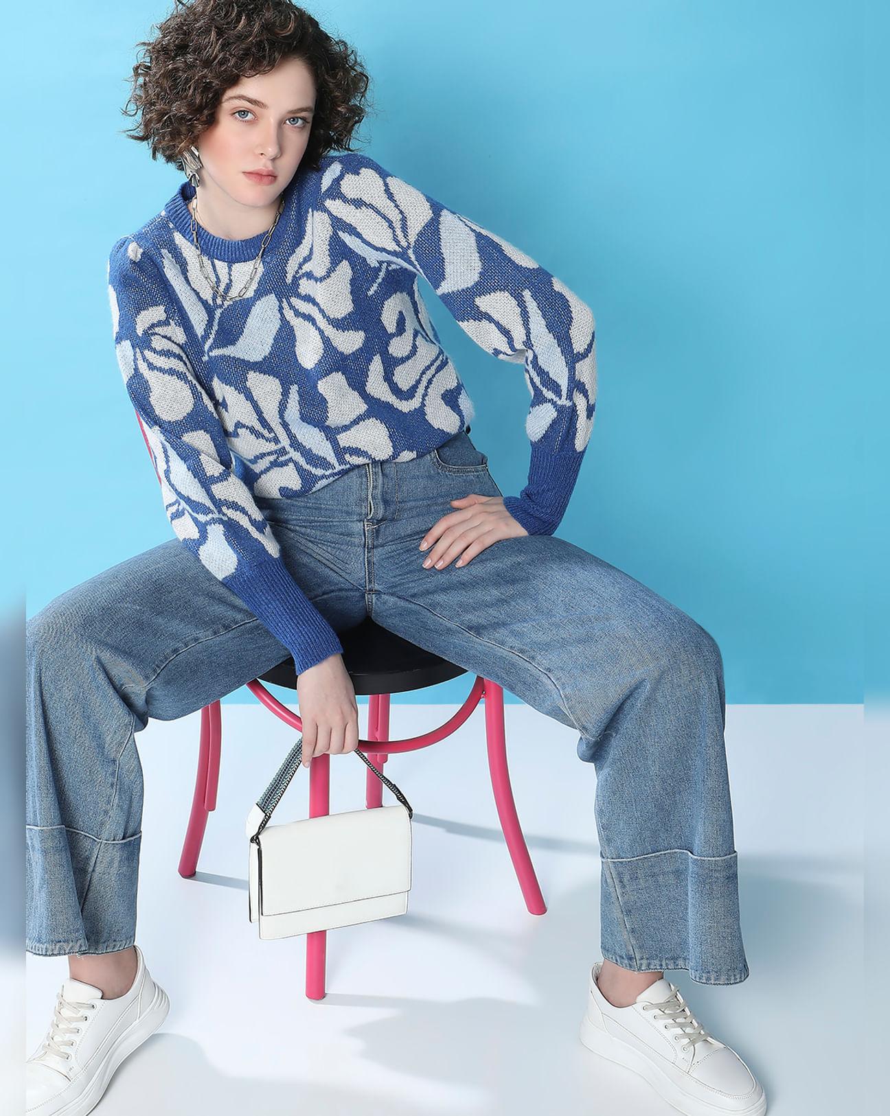 blue printed pullover