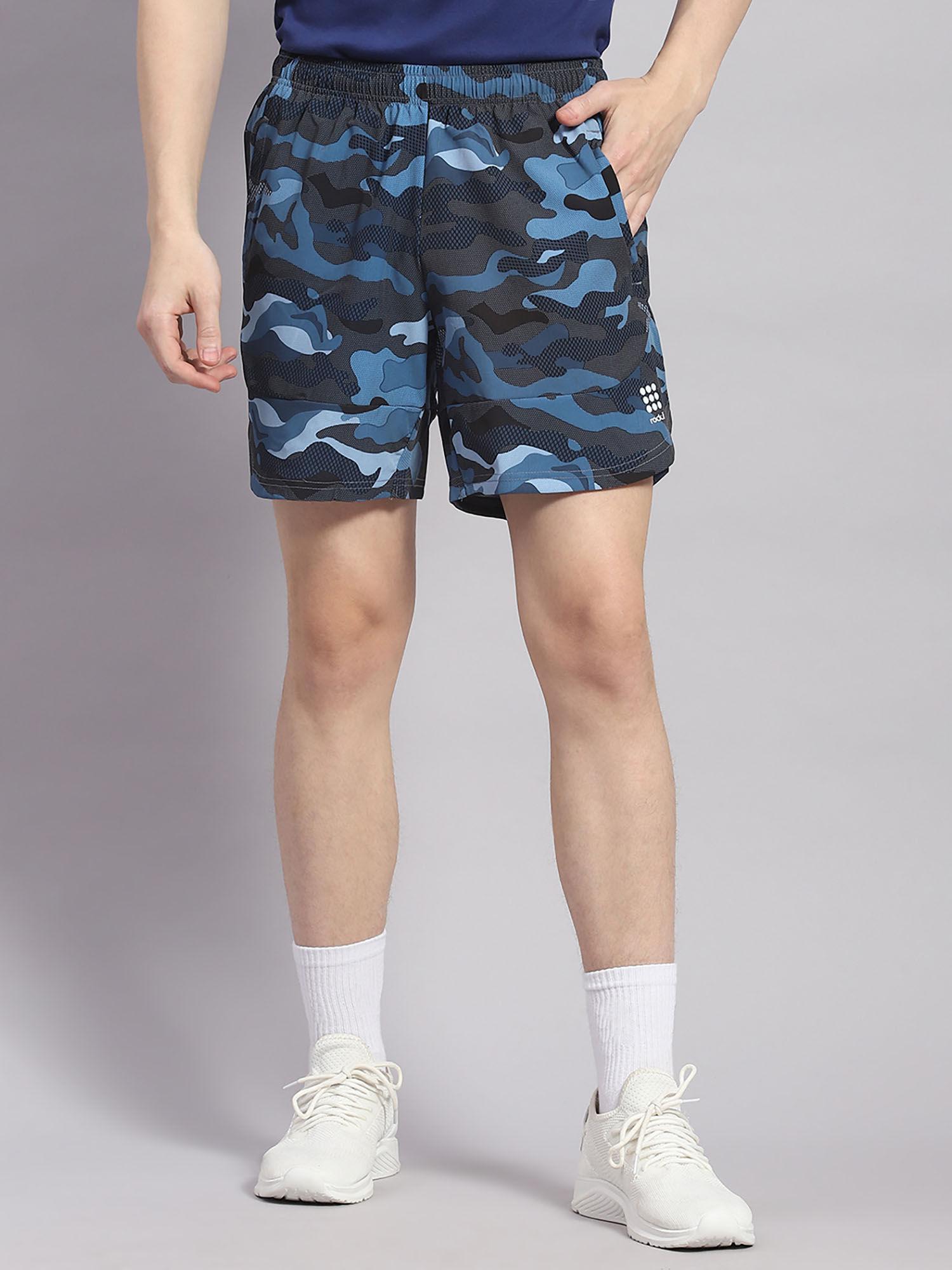 blue printed regular fit shorts
