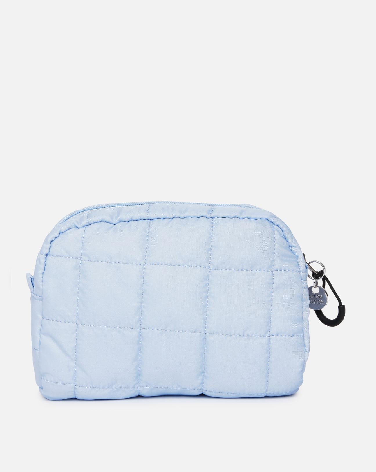 blue quilted makeup pouch