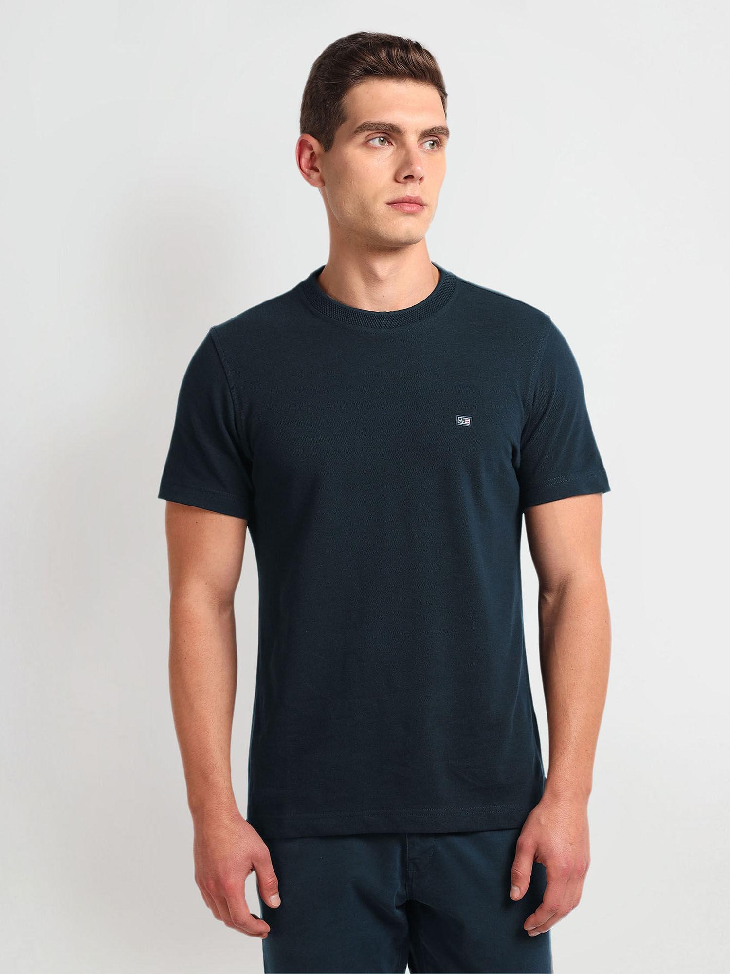 blue regular fit solid t-shirt