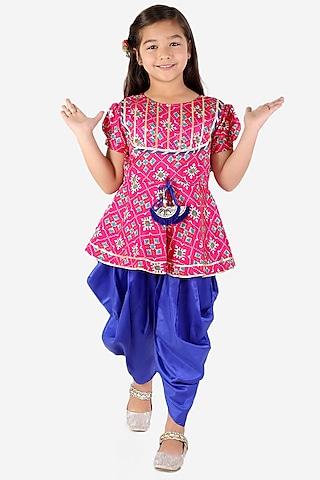 blue silk blend dhoti set for girls