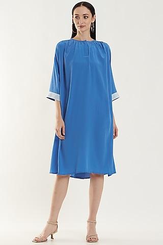 blue silk crepe dress
