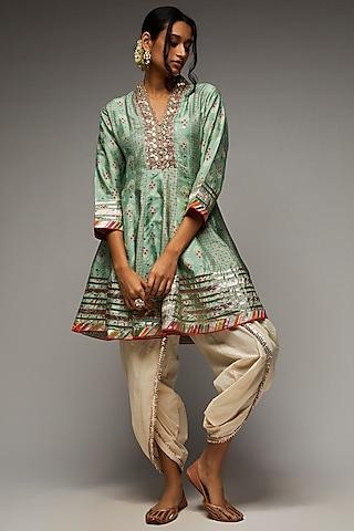 blue silk embroidered tunic set