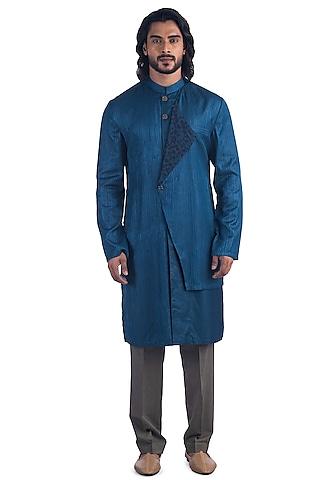 blue silk layered kurta set