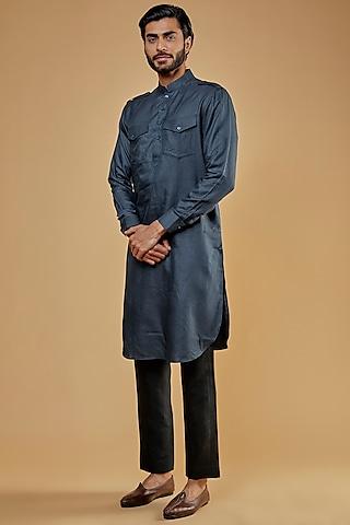 blue silk pathani kurta set