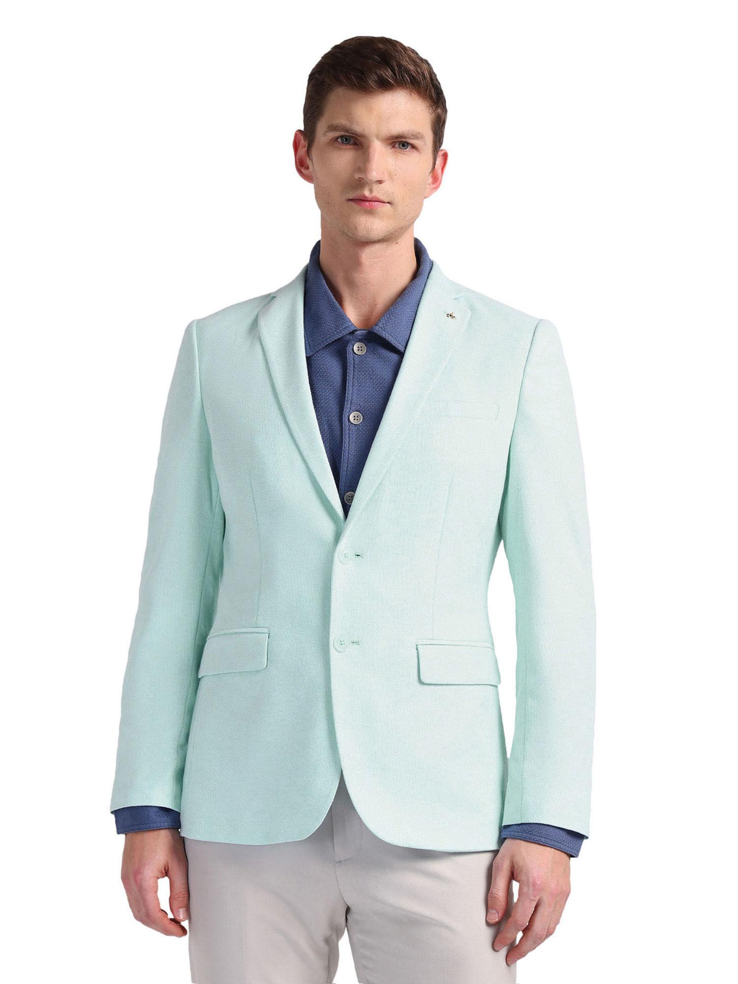 blue slim fit solid formal blazer