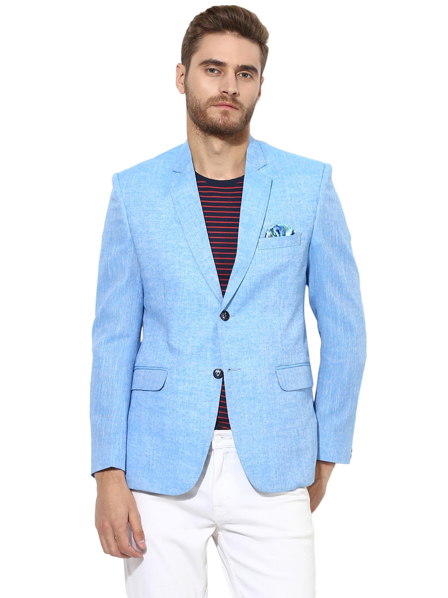 blue solid casual blazer