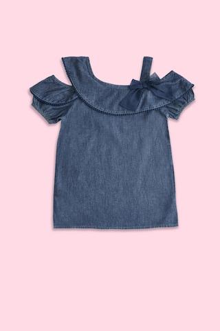 blue solid casual sleeveless strappy neck girls regular fit blouse