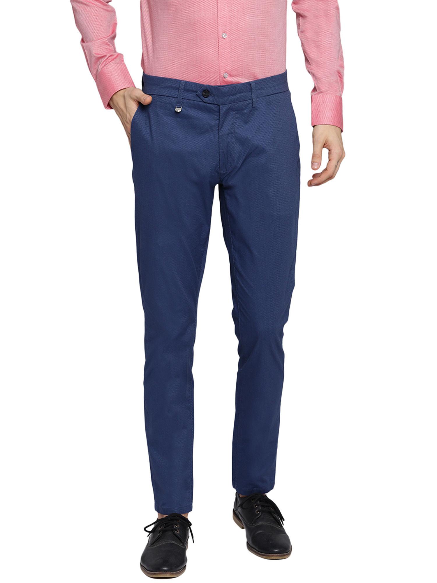 blue solid casual trouser