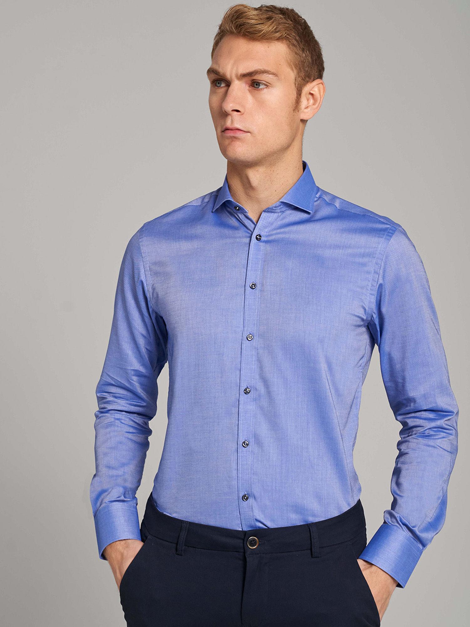blue solid cutaway collar shirt