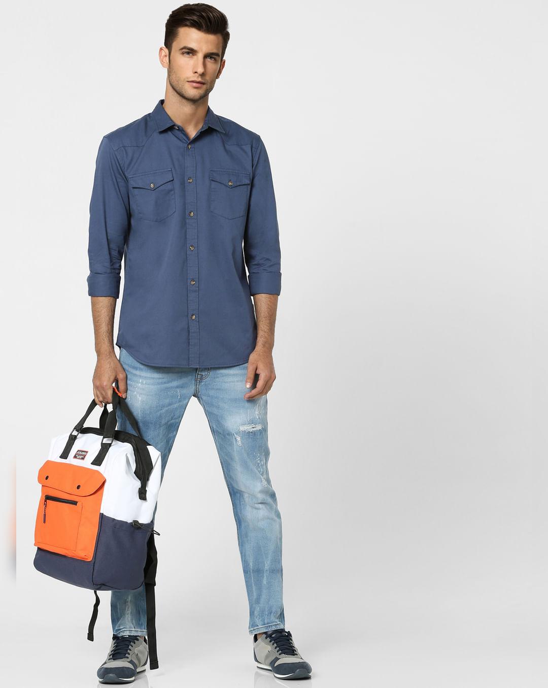 blue solid full sleeves shirt