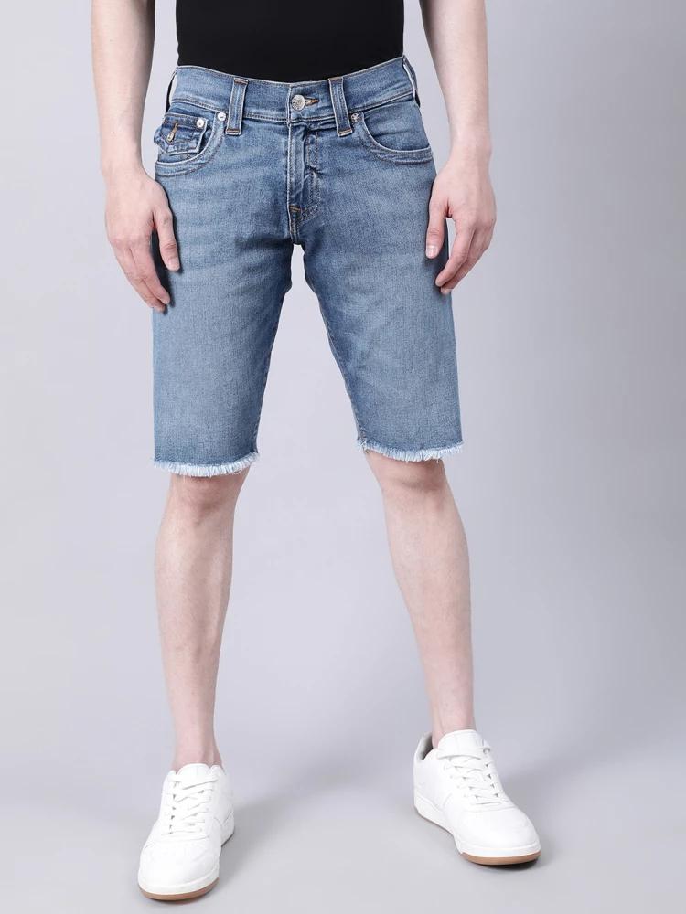 blue solid straight fit shorts