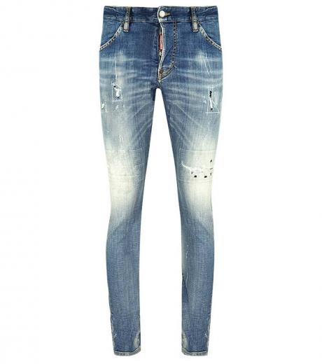 blue stitched detail twist jeans