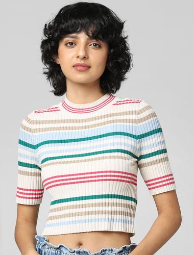 blue striped cropped pullover