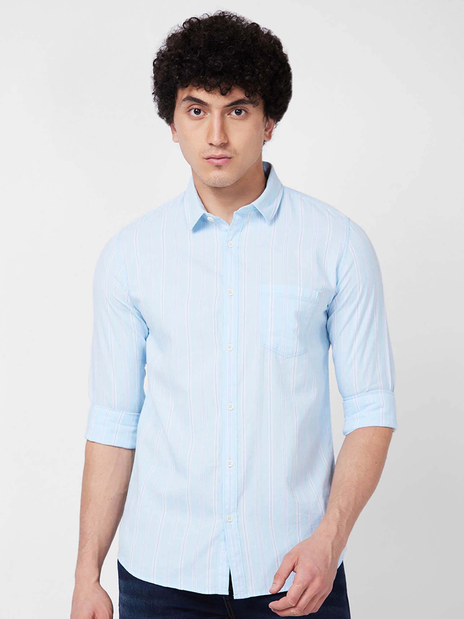 blue striped full sleeve shirt for men